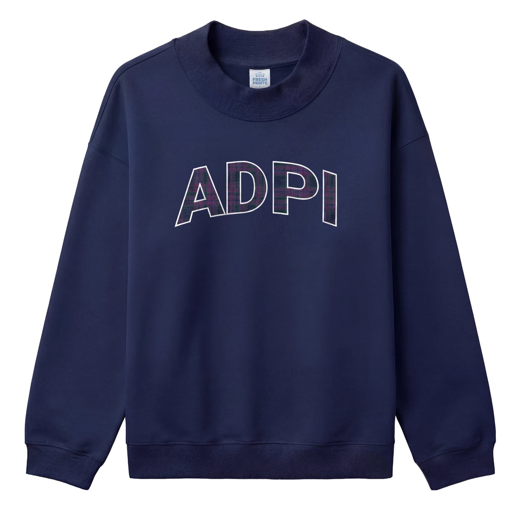 Adpi Blue Letters Legacy Plaid Mock Neck | Fresh Prints โ Studio Fresh Prints